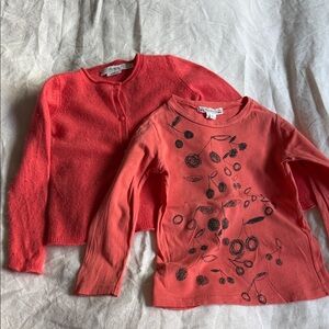 BONPOINT 🍒 Coral Cashmere Cardigan & Tee long sleeve Sz 3